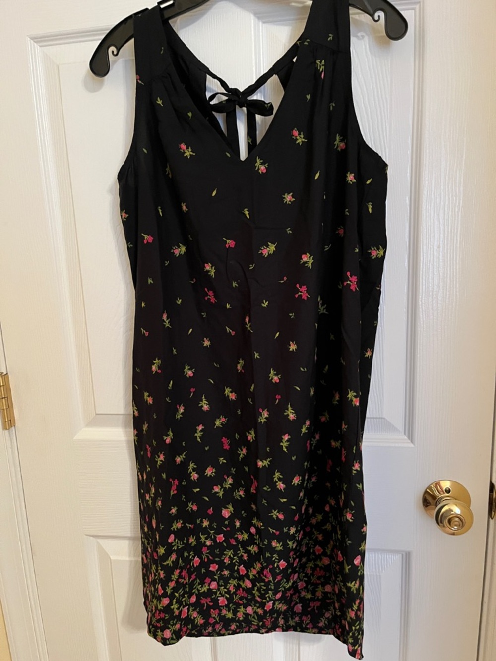 Old Navy Black Sleeveless Midi Dress with Pink Floral Print